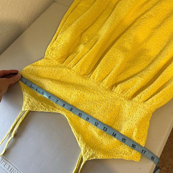 Cotton Yellow Eyelet Lace Strappy Midi Spring Summer Yellow Dress Size 10 - Picture 12 of 15
